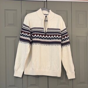 Izod Cream and Navy Zip Up Sweater